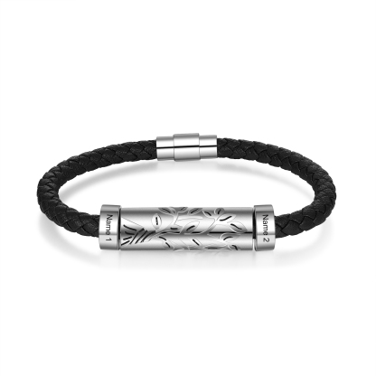 Personalised Men Leather Braided Bracelet Custom 2 Names Bracelet For Him-Jessemade AU