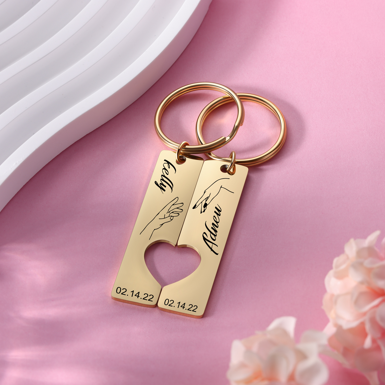 Personalised Promise Couple Keychain Set Engrave Name Heart Matching Couple Gifts-Jessemade AU