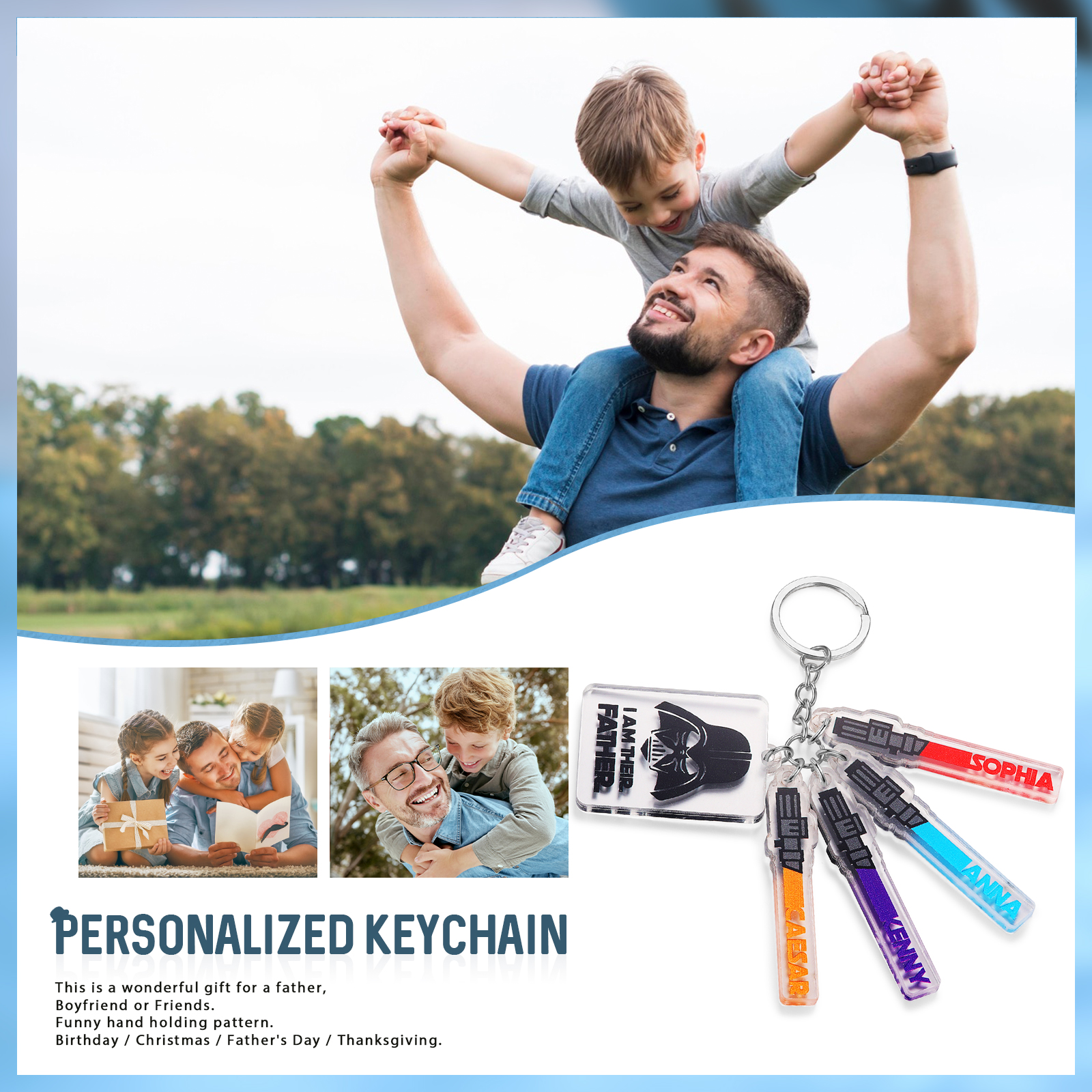 4 Names - Personalised Text & Name Acrylic Keychain Star Wars Gifts for Father/Grandpa-Jessemade AU