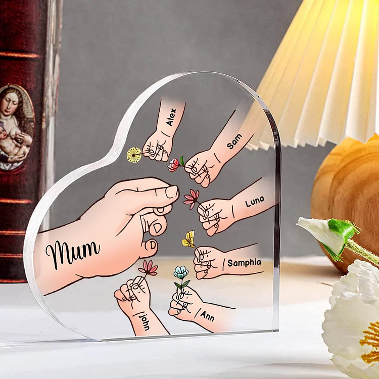 7 Names - Personalised Acrylic Heart Keepsake Handing Flowers to Mother Ornaments Gifts for Grandma/Mother-Jessemade AU