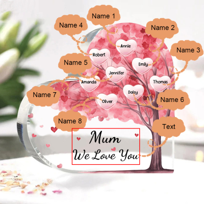 8 Names - Personalised Acrylic Heart Keepsake Custom Text Pink Tree Ornaments Gifts for Grandma/Mother-Jessemade AU