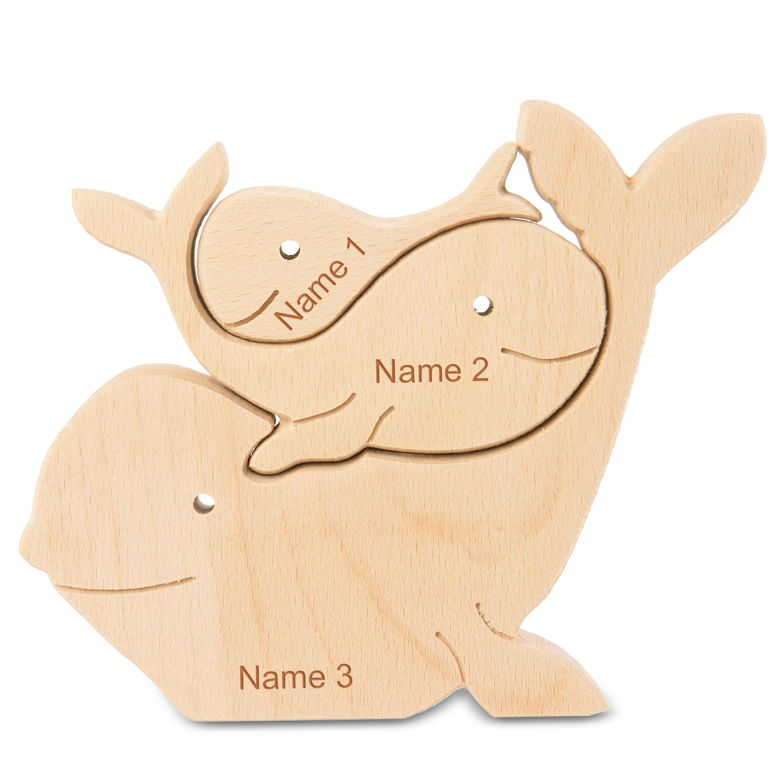 Personalised Wooden Animal Puzzle Custom 3 Names Puzzle Whale Bear Rabbit Hug Ornament Gifts for Family-Jessemade AU