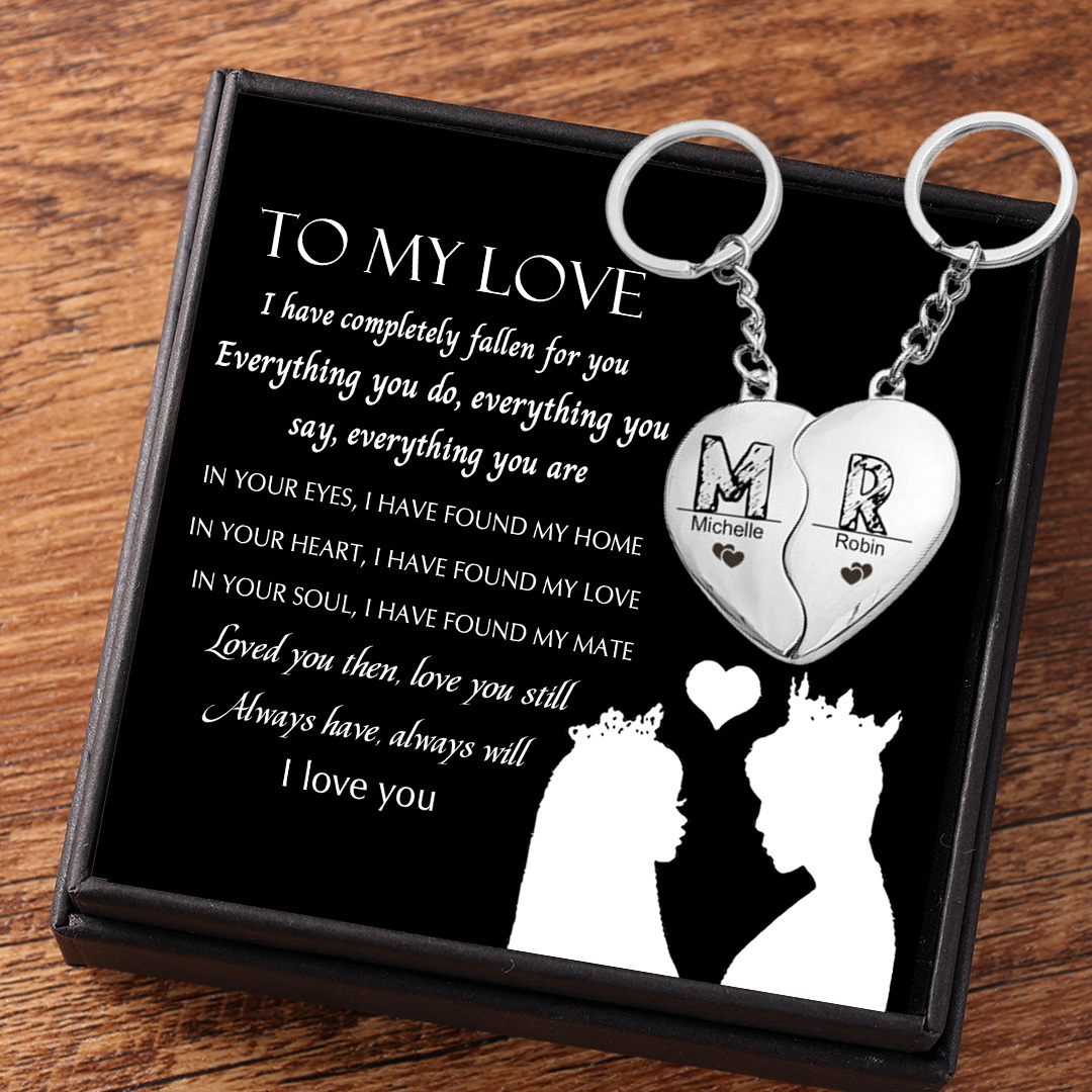 Personalised Heart Keychain Set Custom 2 Names & Letters Couple Matching Keyring Valentine's Day Gifts For Couples-Jessemade AU