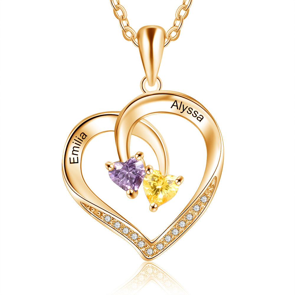 Mother's Day Gift Personalised Heart Necklace With Names Custom 2 Birthstones Gifts For Women-Jessemade AU