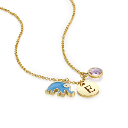 To My Daughter Personalised Elephant Necklace Custom Birthstone and Initial Kid's Necklace-Jessemade AU