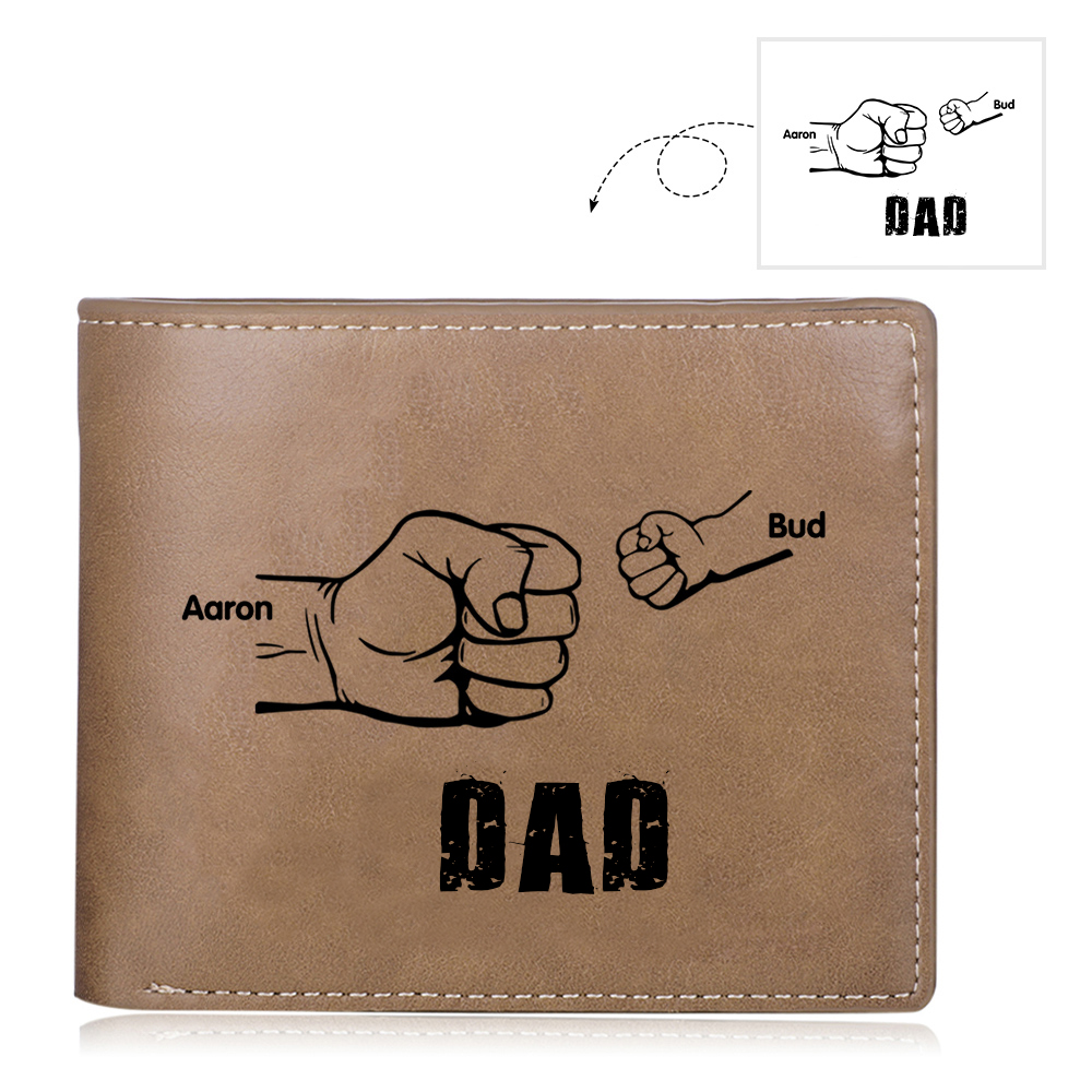 2 Names - Personalised Men Leather Wallet Custom Photo & Name Folding Wallet Fist Bump Wallet Gift for Dad-Jessemade AU