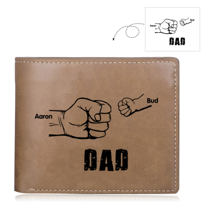 2 Names - Personalised Men Leather Wallet Custom Photo & Name Folding Wallet Fist Bump Wallet Gift for Dad-Jessemade AU