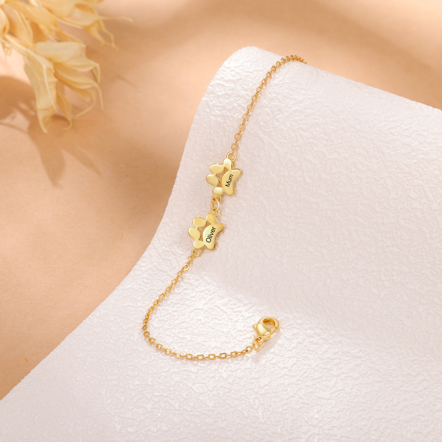 Pet Paw Custom 2 Names Bracelet Gold Adjustable Bracelet Dog Cat Paw Personalised Birthday Gift for Her-Jessemade AU
