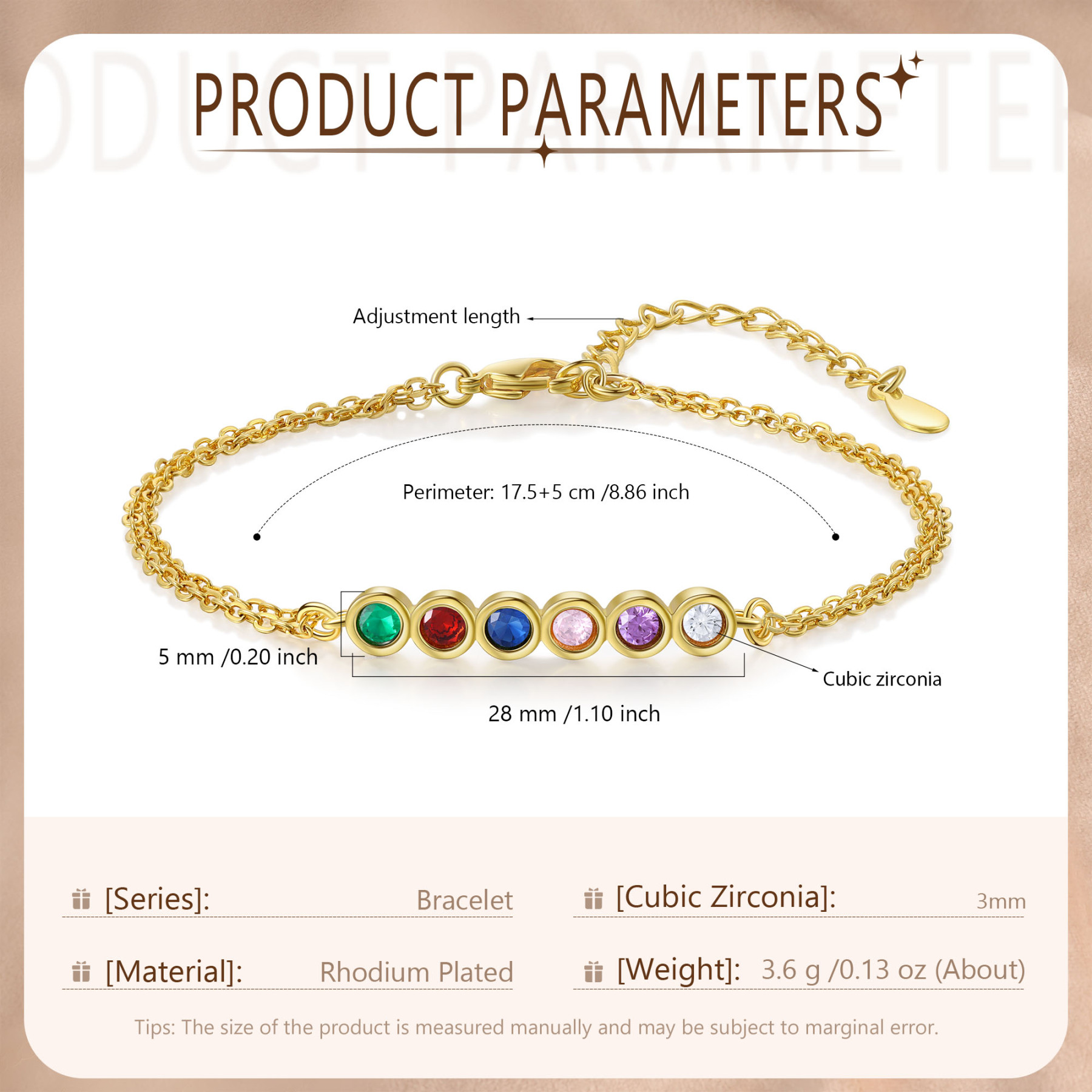 Personalised Bracelet Custom 6 Birthstones Adjustable Bracelet Gifts for Ladies Girls-Jessemade AU