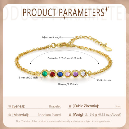 Personalised Bracelet Custom 6 Birthstones Adjustable Bracelet Gifts for Ladies Girls-Jessemade AU