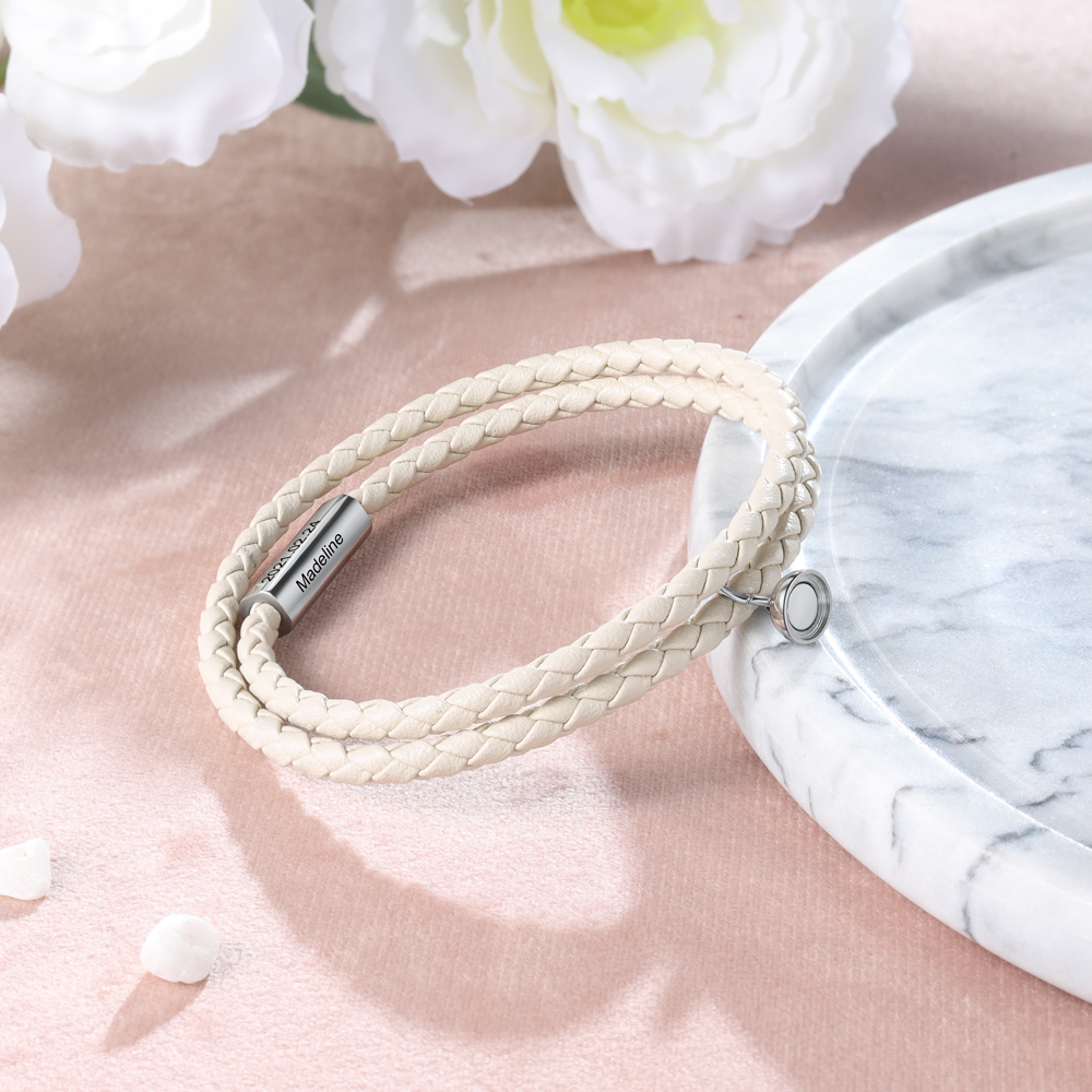 Leather Couple Magnetic Bracelet Personalised Names and Date Bracelet Set-Jessemade AU