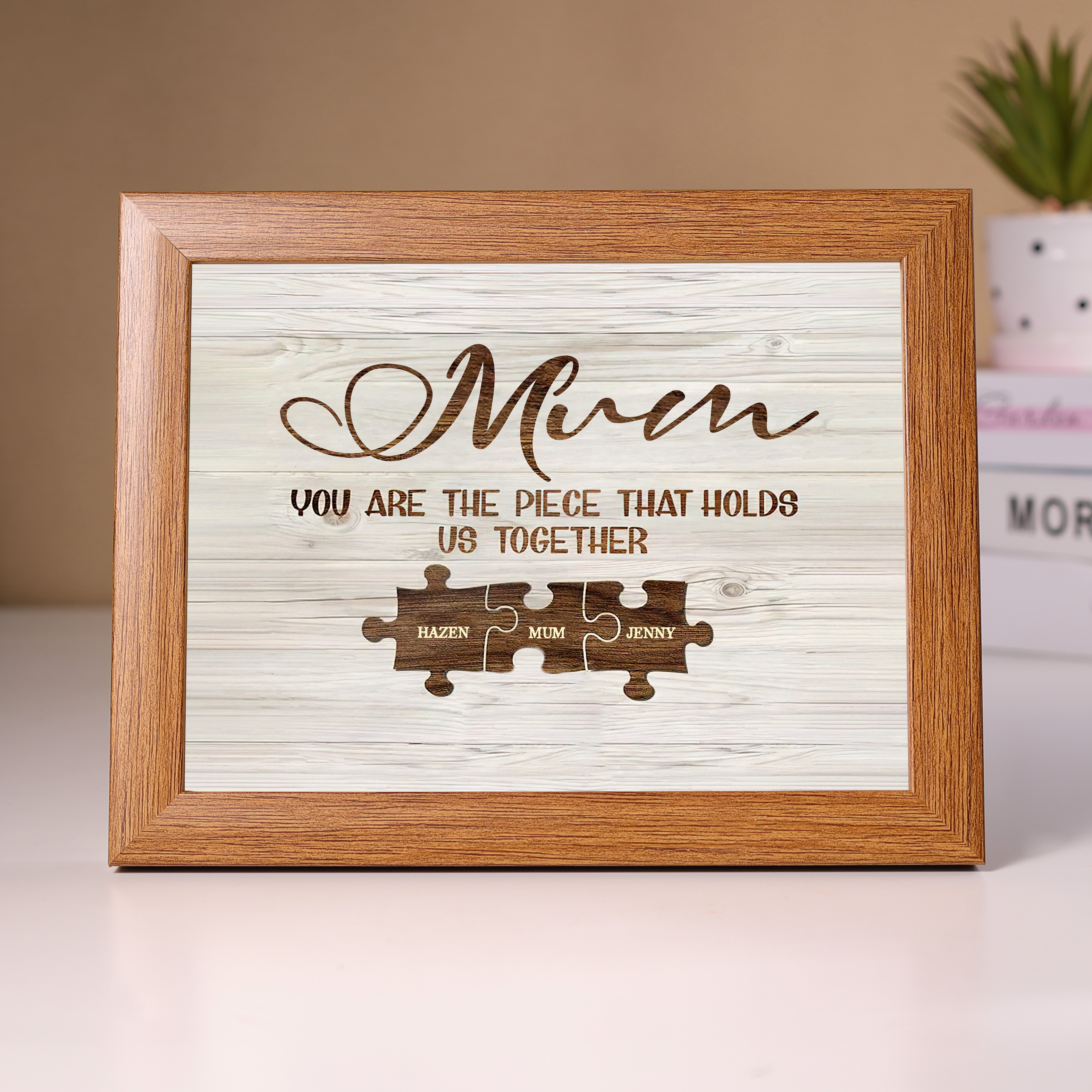 Personalised Mum Puzzle Picture Frame With Light Custom 3 Names Decor Gifts For Mother - You are the piece that holds us together-Jessemade AU