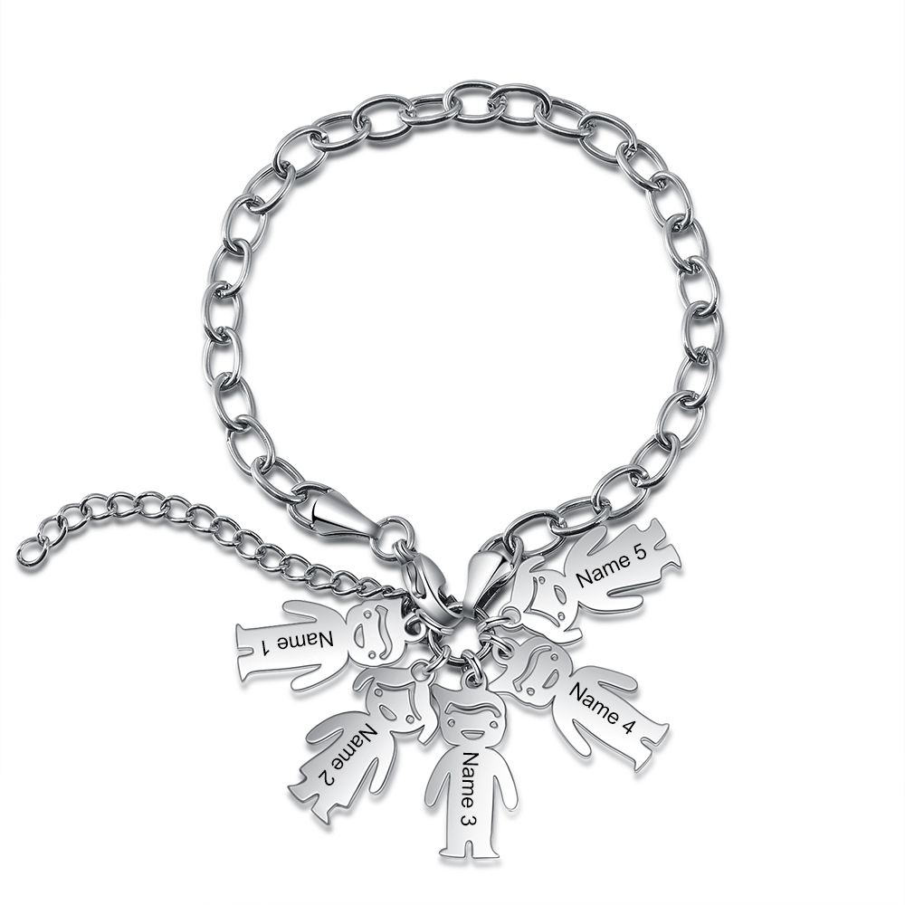 Personalised 5 Kids Charm Bracelet Engraved Names Gift For Mother-Jessemade AU
