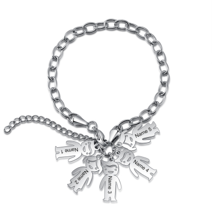 Personalised 5 Kids Charm Bracelet Engraved Names Gift For Mother-Jessemade AU