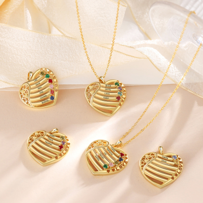 LOVE Heart Necklace Custom 3 Names & Birthstones Family Necklace Gifts For Her-Jessemade AU