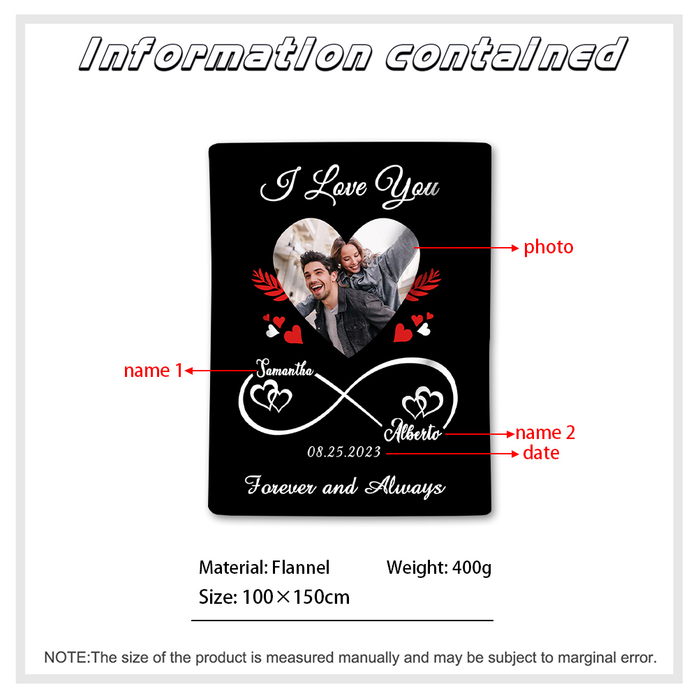 Couple Infinity Blanket Customised 2 Names & Date & Photo Blanket Valentine's Day Gifts - I Love You Forever And Always-Jessemade AU