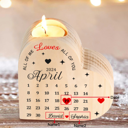 Personalised Heart Candle Holder Custom 2 Names & Date Wooden Calendar Candlesticks Anniversary Gift for Couples -Jessemade AU