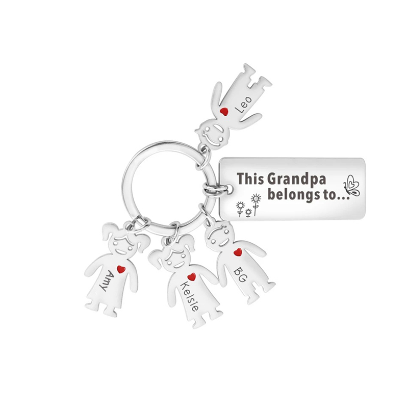This Grandpa Belongs To Keychain Personalised Family Keychain with 4 Kid Charms Engrave 4 Names-Jessemade AU