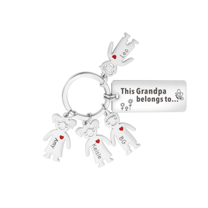 This Grandpa Belongs To Keychain Personalised Family Keychain with 4 Kid Charms Engrave 4 Names-Jessemade AU