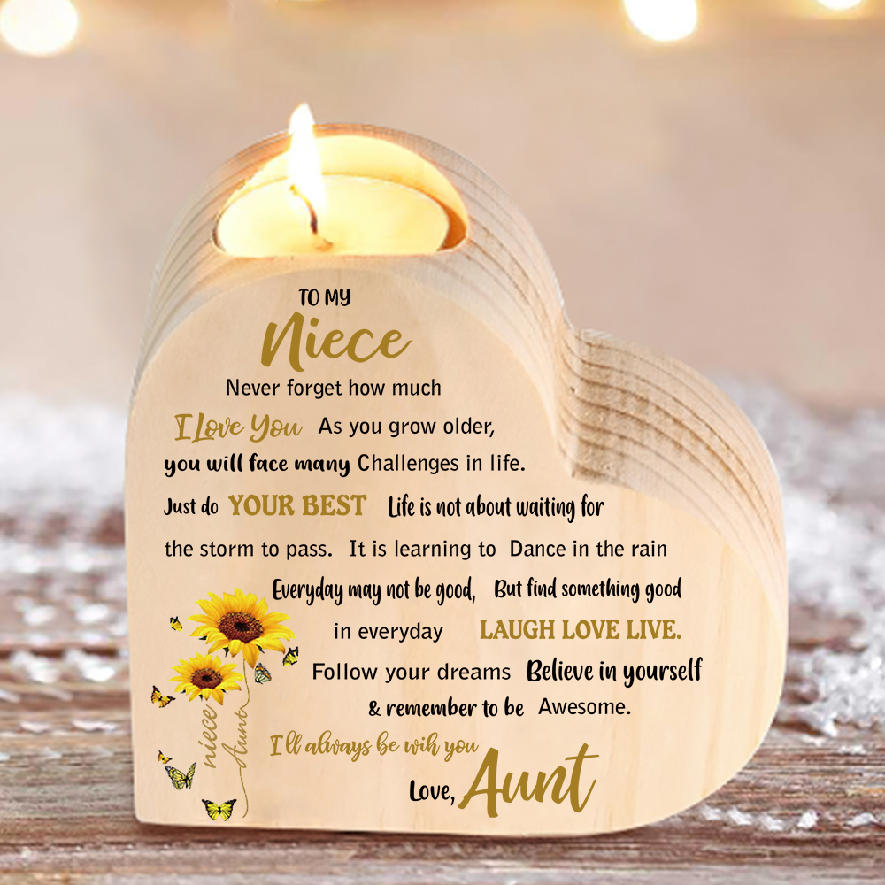 To My Niece Heart Candle Holder Follow Your Dreams Wooden Candlestick-Jessemade AU