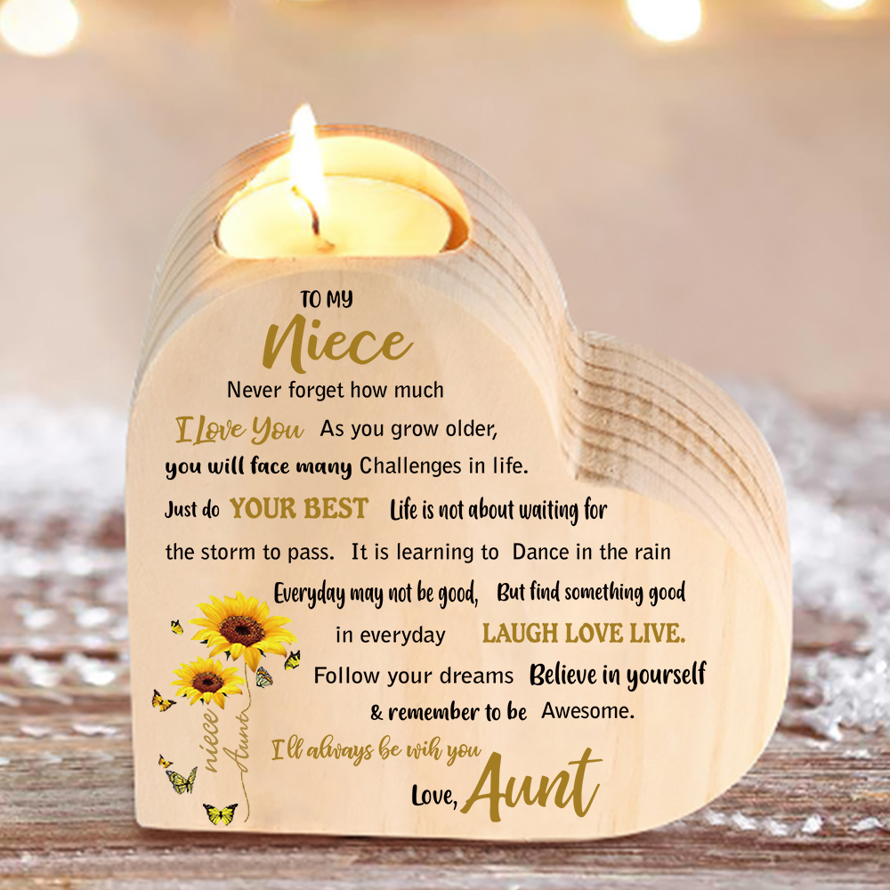 To My Niece Heart Candle Holder Follow Your Dreams Wooden Candlestick-Jessemade AU