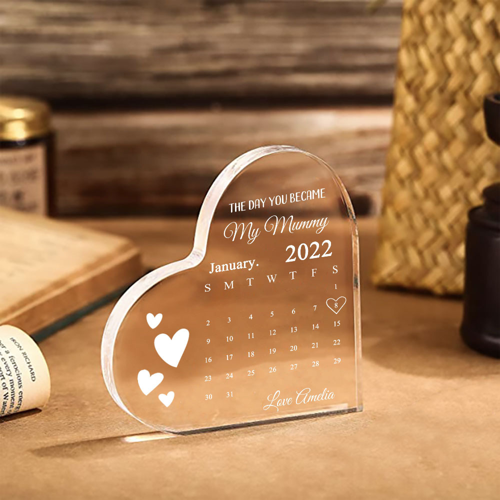 Personalised Acrylic Heart Keepsake Custom Date & Text Calendar Ornaments Gifts for Her - The Day You Became My Mommy/Mummy-Jessemade AU