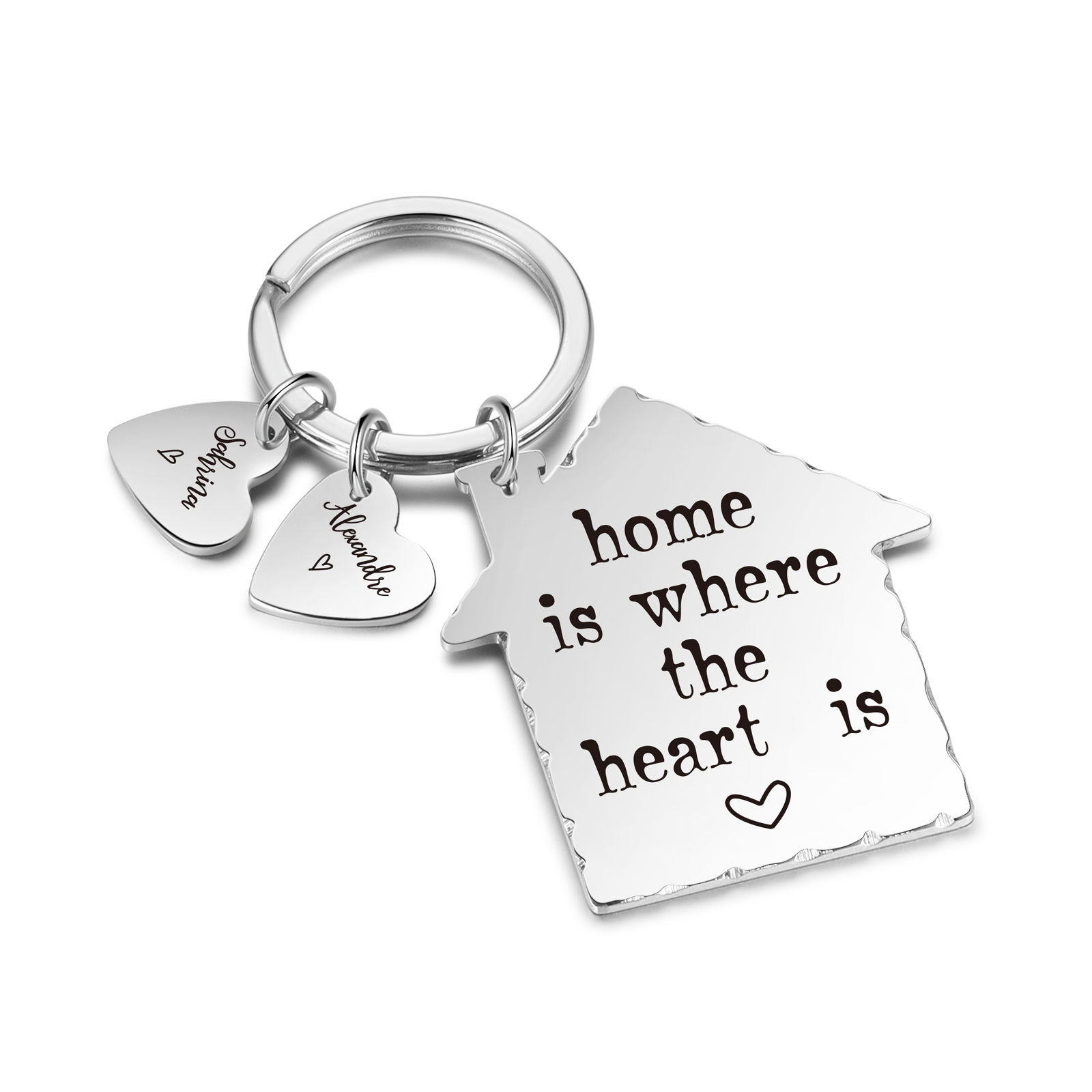 House-Shaped Keychain Customised with 2 Names Keyring Stainless Steel Personalised Gift for Couples-Jessemade AU