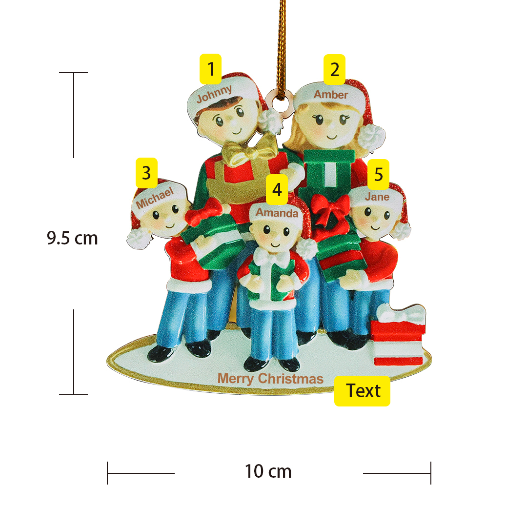 5 Names - Personalised Christmas Family Ornament Customised Names & Text Wooden Hanging Ornaments Christmas Gift for Family-Jessemade AU