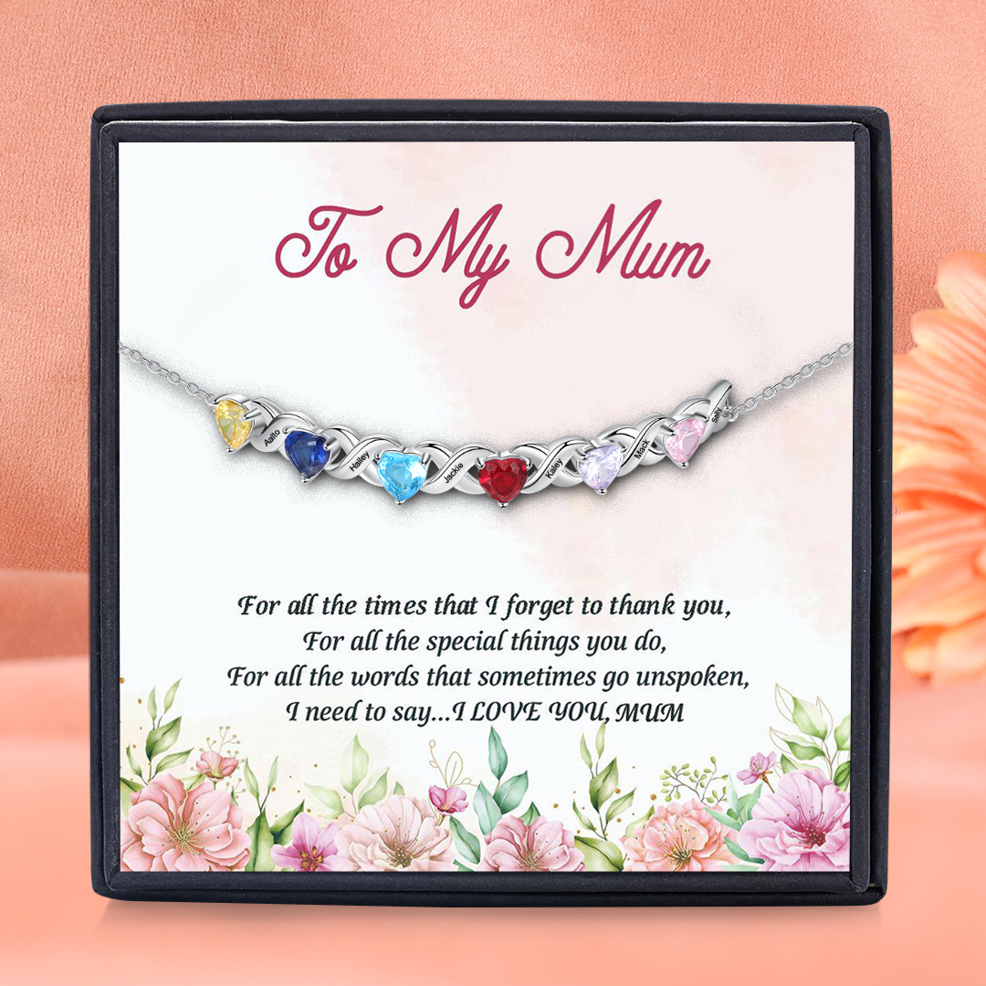 Personalised Bracelet With 6 Heart Birthstones Engraved Names Bracelet Gift For Women-Jessemade AU