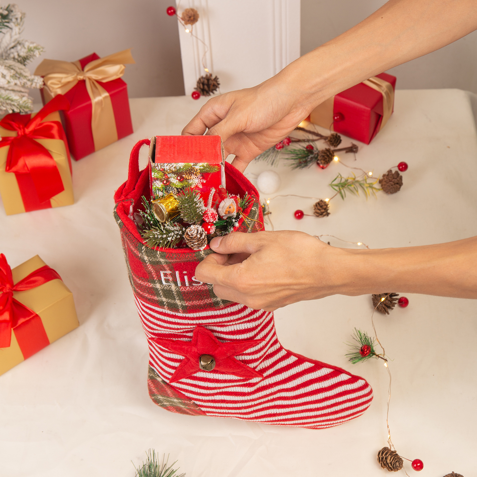 Personalised Christmas Stocking Ornaments Custom 1 Name Gift Bag Christmas Gifts for Family and Friends-Jessemade AU