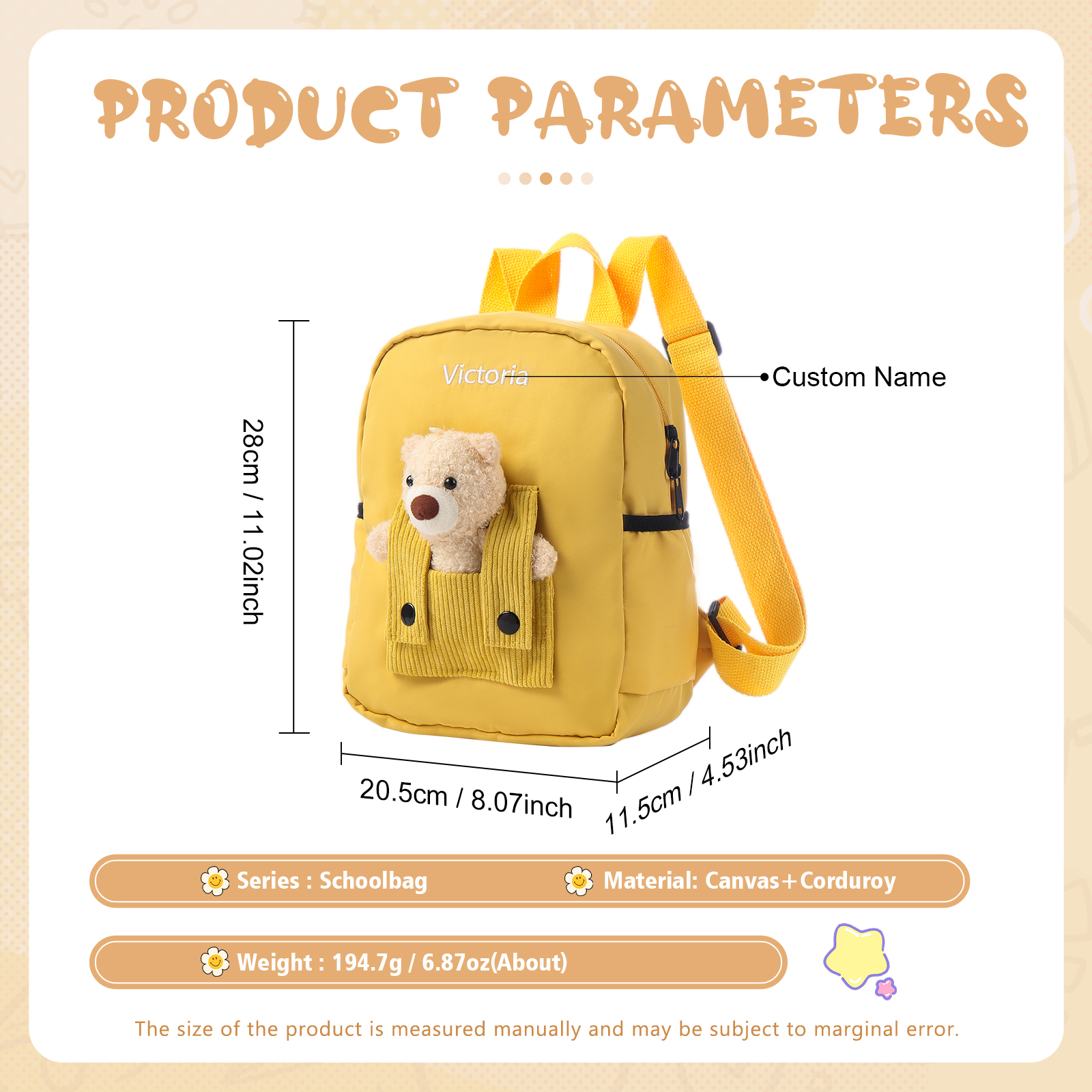 Personalised Bear School Bag Custom Name Canvas Backpack Back To School Gift for Kids-Jessemade AU