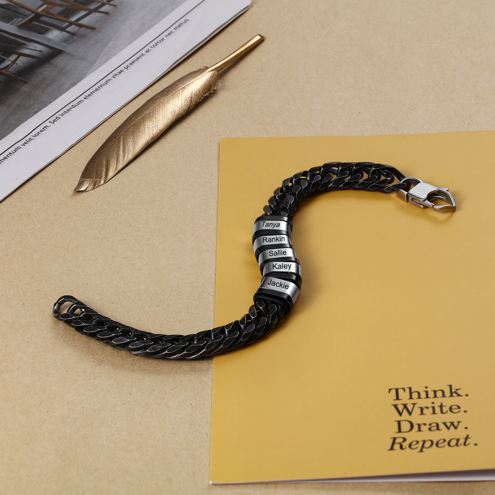 Personalised Black Stainless Steel Bracelet Custom 5 Names Men's Women's Bracelets For Couple-Jessemade AU