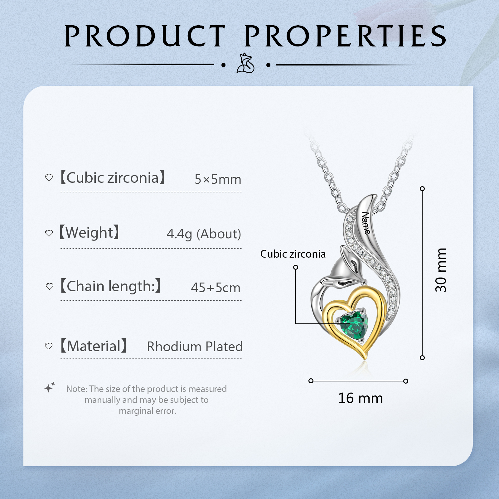 Personalised Heart Fox Necklace with Birthstone Engraved Name Gifts for Her-Jessemade AU