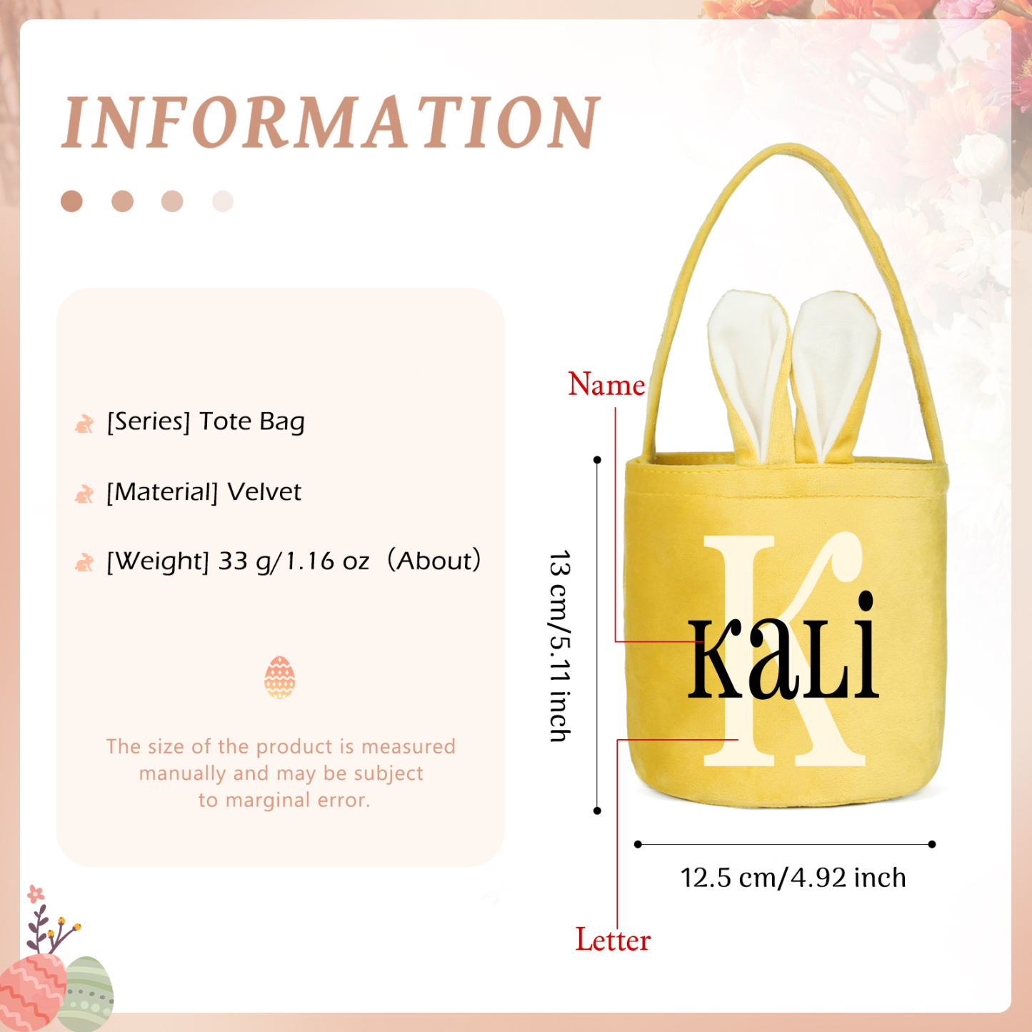 Personalised Bunny Tote Bag Custom Name & Letter Bunny Basket Bucket Bag Easter Gifts-Jessemade AU
