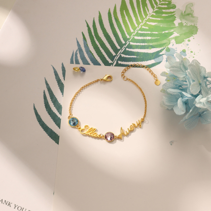 Personalised Bracelet With Birthstone Custom 2 Names Bracelet Gift For Women-Jessemade AU