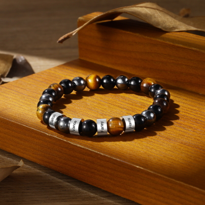 4 Names - Personalised Men's Beaded Bracelet Customised Name Bracelet Birthday Gift for Him-Jessemade AU