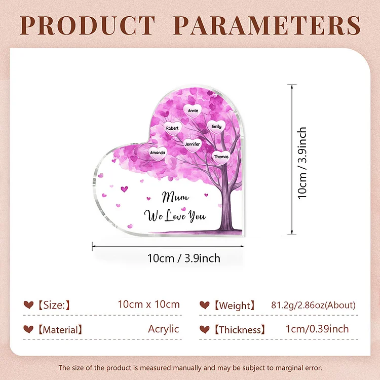 6 Names - Personalised Acrylic Heart Keepsake Custom Text Purple Tree Ornaments Gifts for Grandma/Mother-Jessemade AU