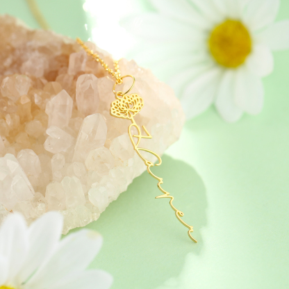 Personalised Birth Flower Name Necklace Classic Name Necklace for Her-Jessemade AU