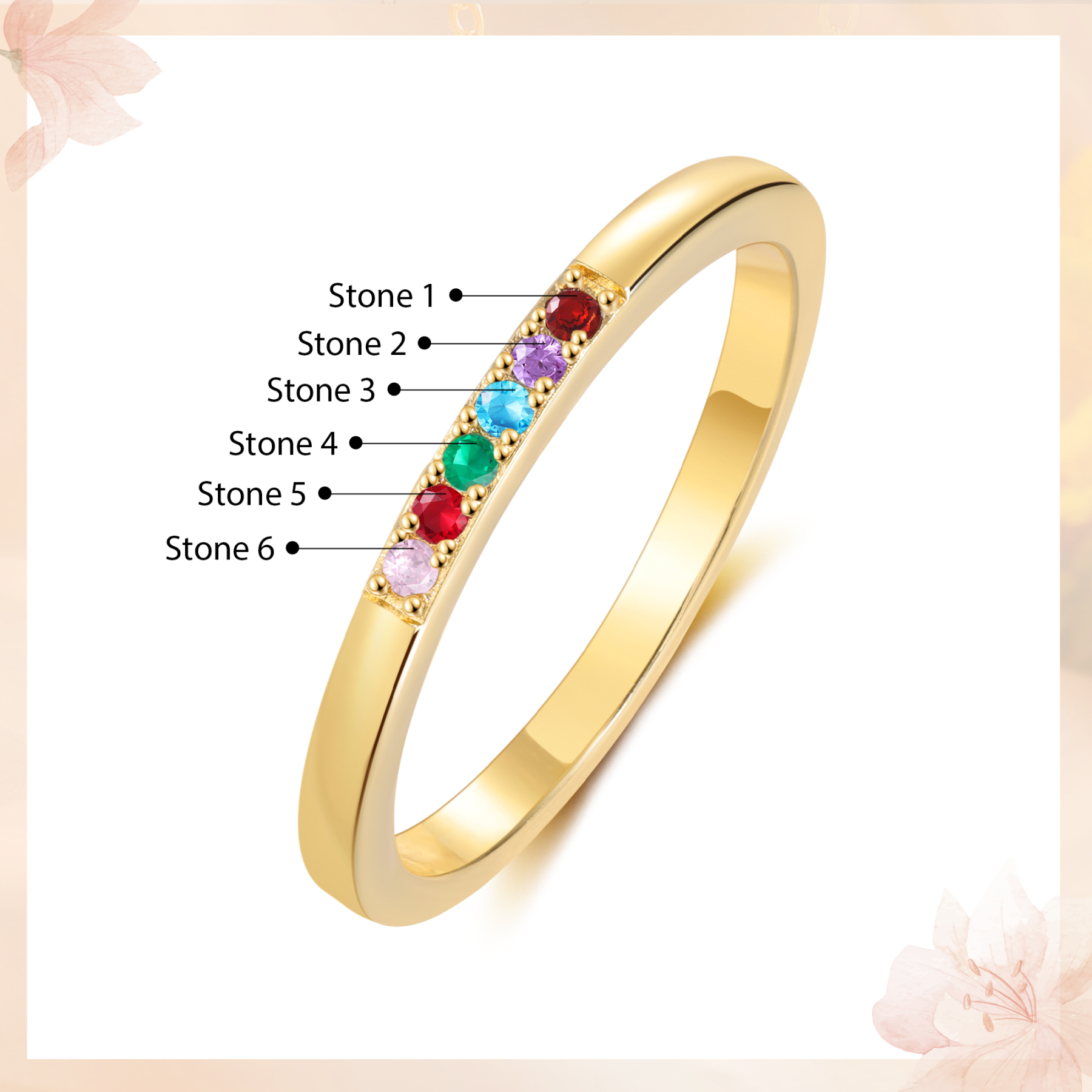 Personalised Women's Ring Custom 6 Birthstones Ring Birthday Gift for Her-Jessemade AU