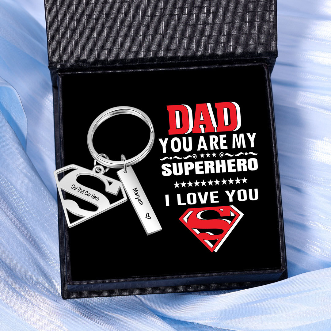 Custom Superhero Dad Sign Keychain Engrave 1 Name For Dad-Jessemade AU