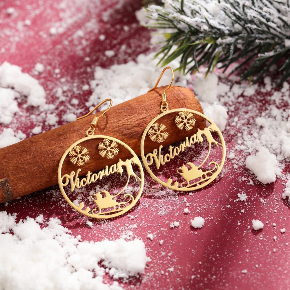 Christmas Name Hoop Earrings with Snowflake Custom Gifts-Jessemade AU