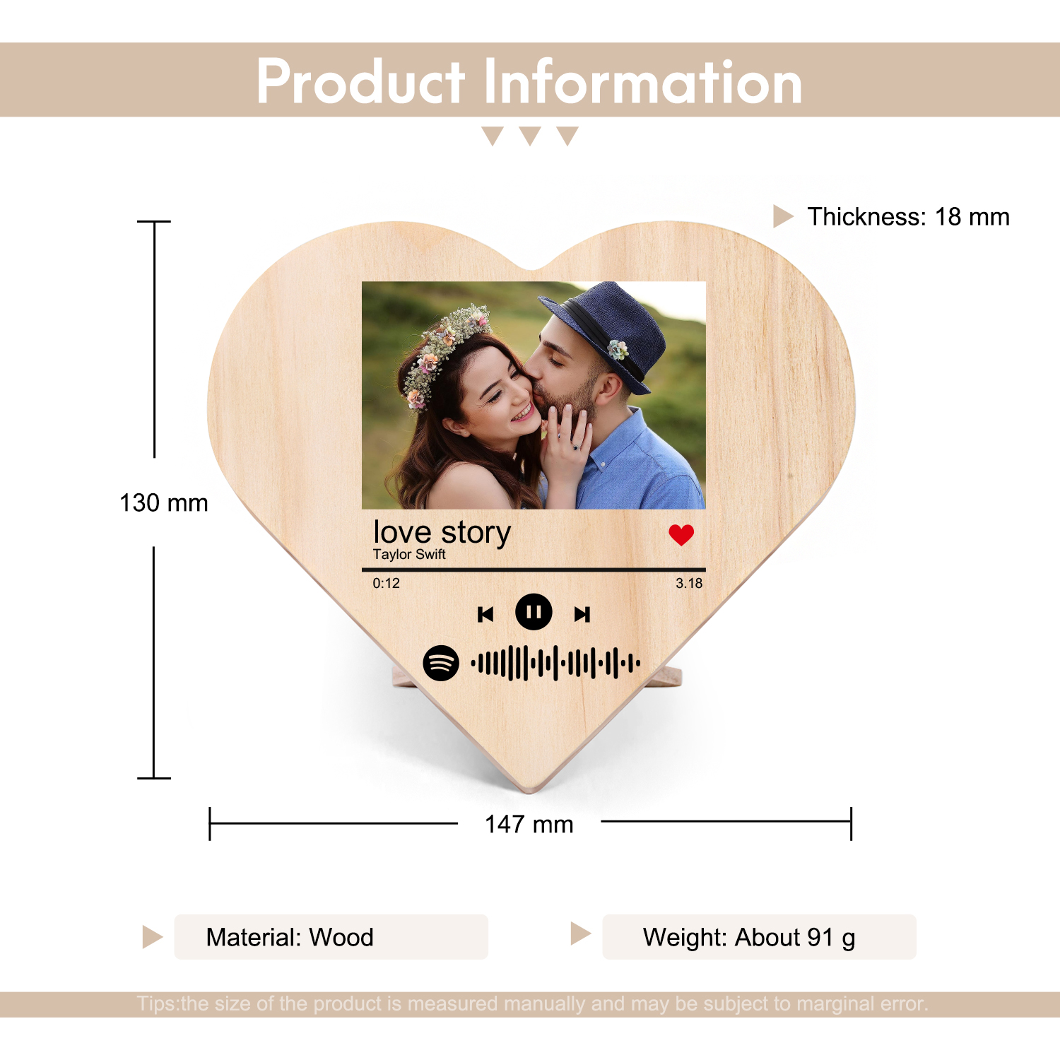 Personalised Wooden Spotify Code Heart Keepsake Desktop Ornament-Jessemade AU