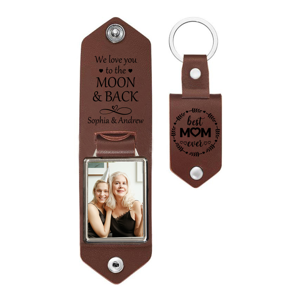 Personalised Leather Keychain Custom Photo & 2 Names Keychain Gifts For Her - Best Mom Ever-Jessemade AU