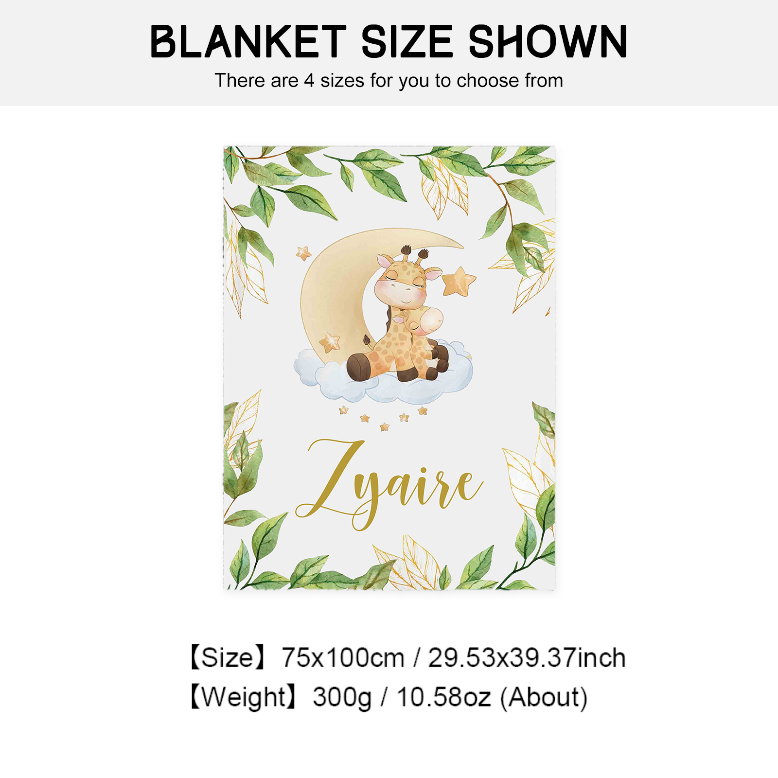 Personalised Giraffe Blanket Custom Name Cute Cartoon Blanket-Jessemade AU