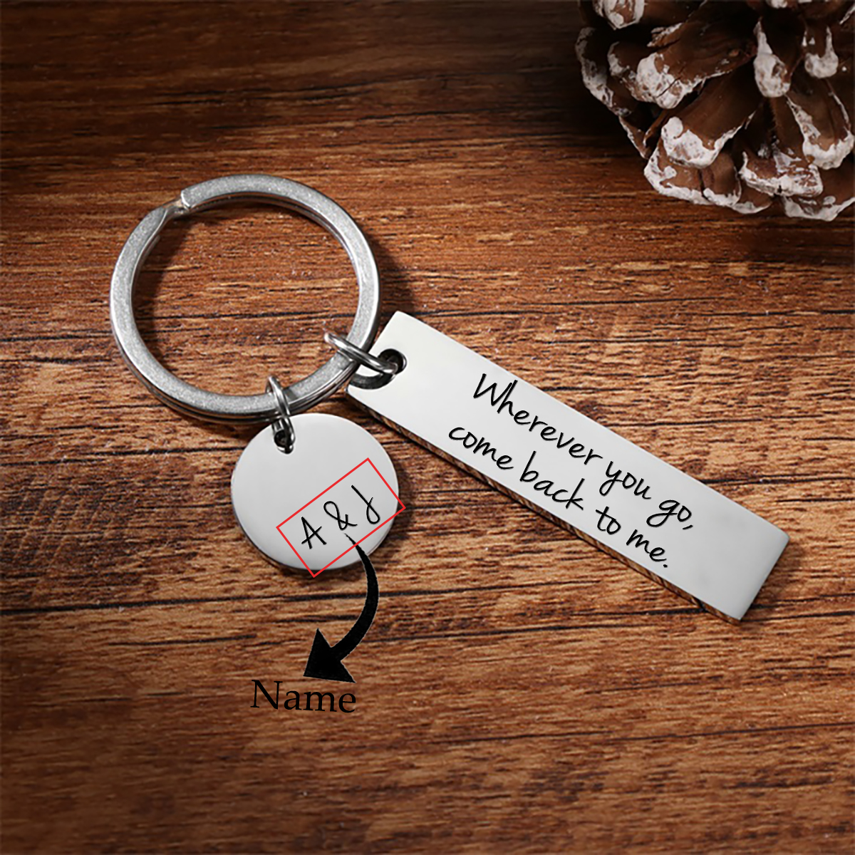 Personalised Couple Keychain Custom Name Keyring "Wherever You Go, Come Back To Me" Valentine's Day Gifts-Jessemade AU