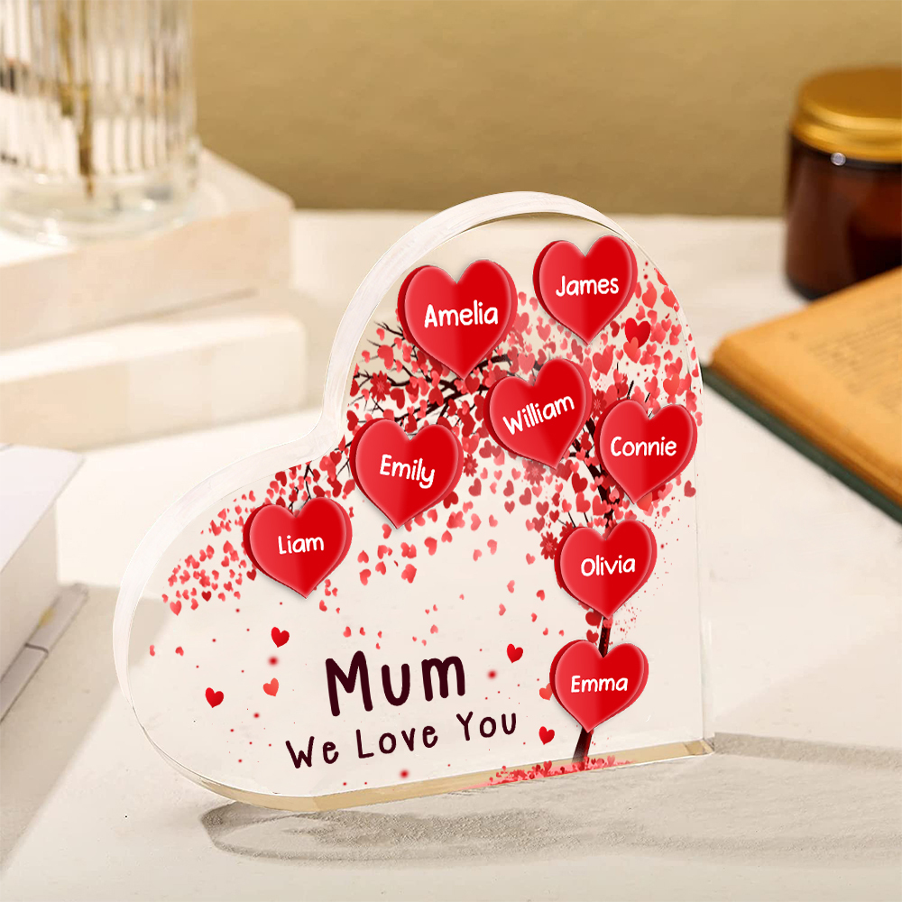 8 Names - Personalised Acrylic Heart Keepsake Custom Text Red Tree Ornaments Gifts for Grandma/Mother-Jessemade AU
