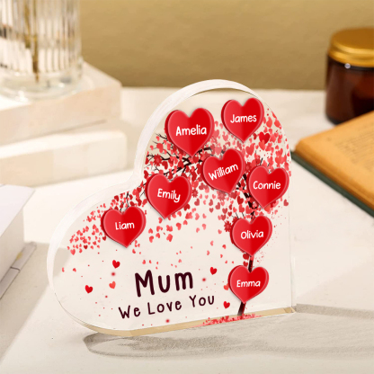 8 Names - Personalised Acrylic Heart Keepsake Custom Text Red Tree Ornaments Gifts for Grandma/Mother-Jessemade AU