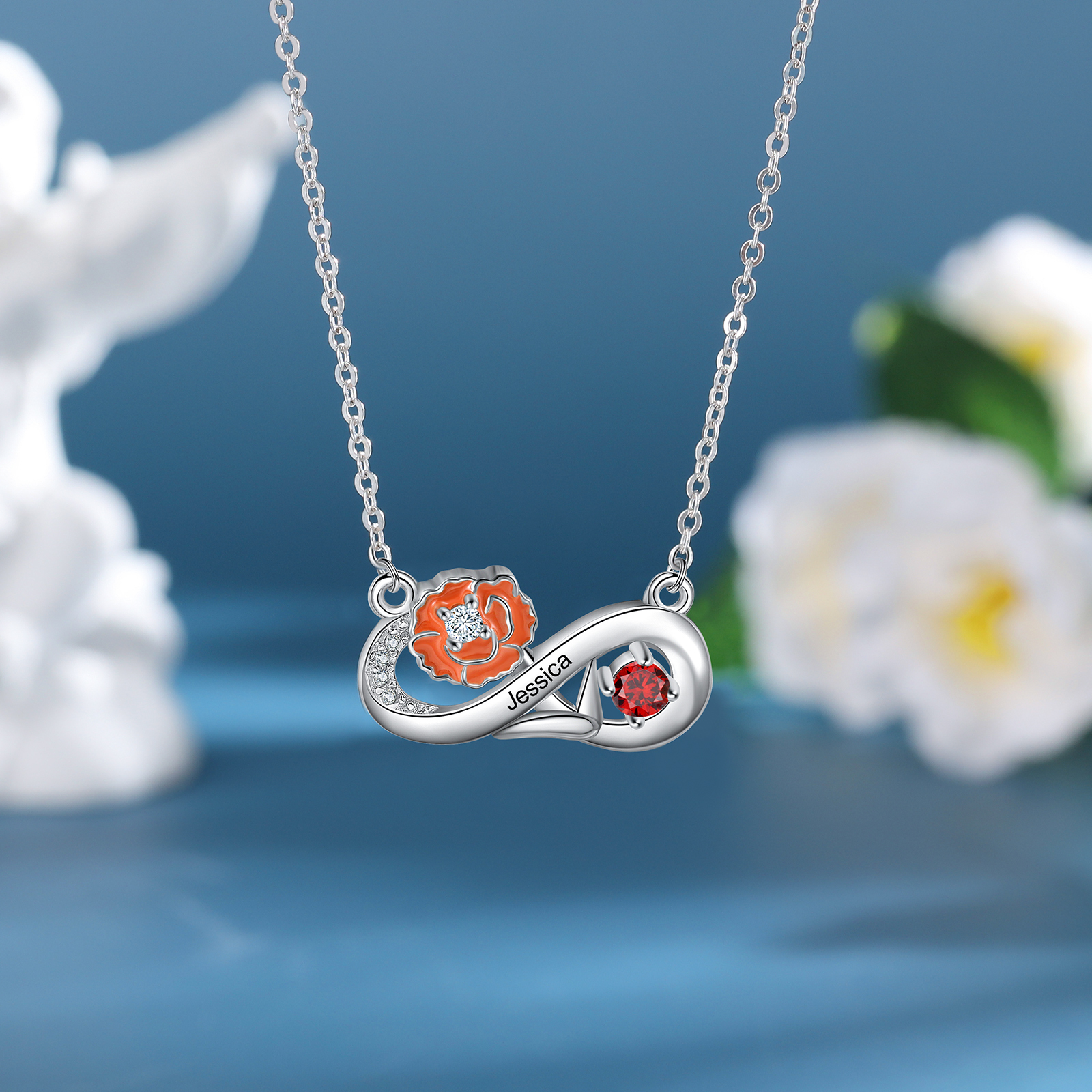 Personalised January Birthflower Necklace With Birthstone Gift For Women-Jessemade AU