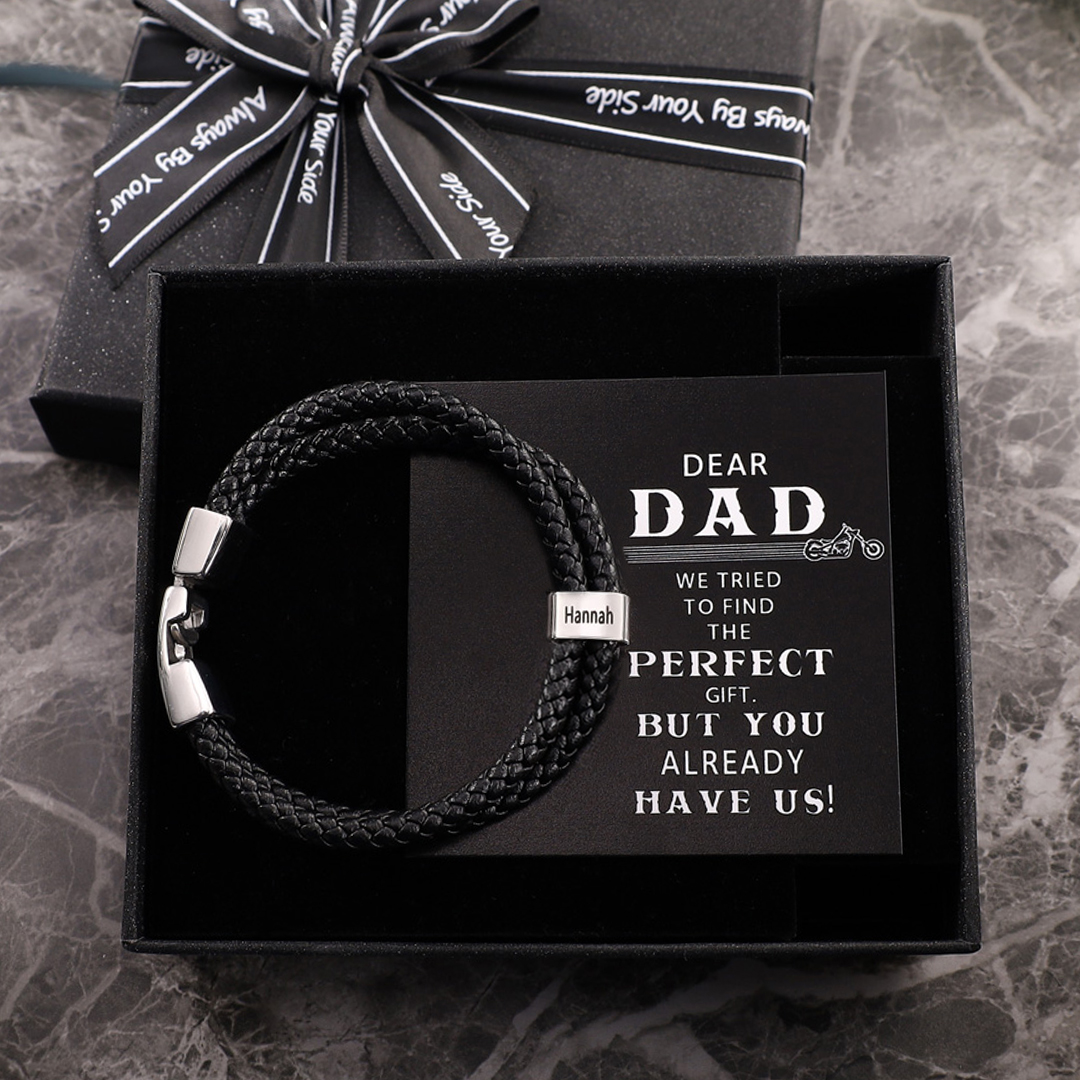 Men Leather Bracelet Personalised with 1 Bead Custom 1 Name Two Layers Bracelet for Dad-Jessemade AU