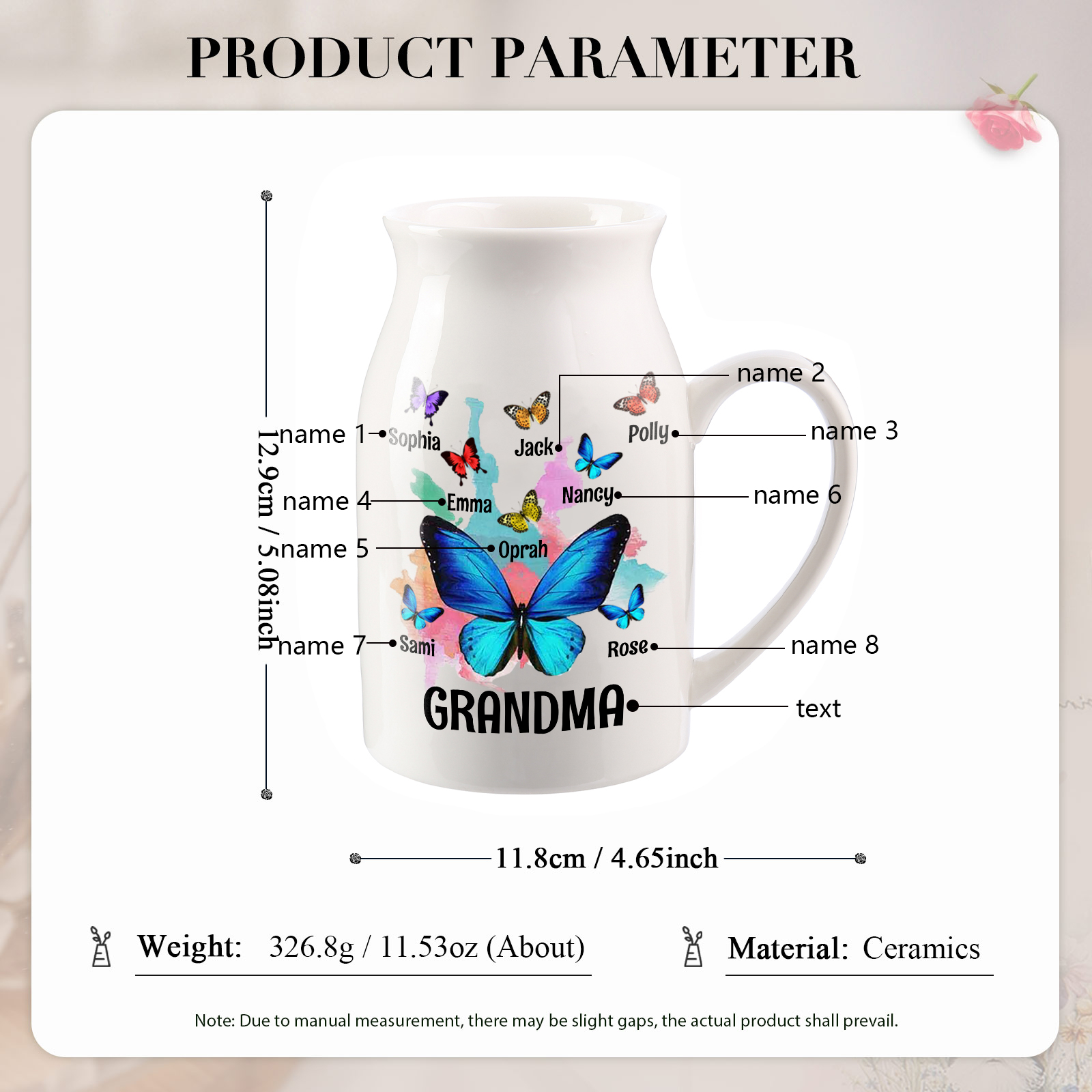 Personalised Ceramic Flower Vase Custom 2–8 Names & 1 Text Colourful Butterfly Vase Gift for Mother/Grandma-Jessemade AU